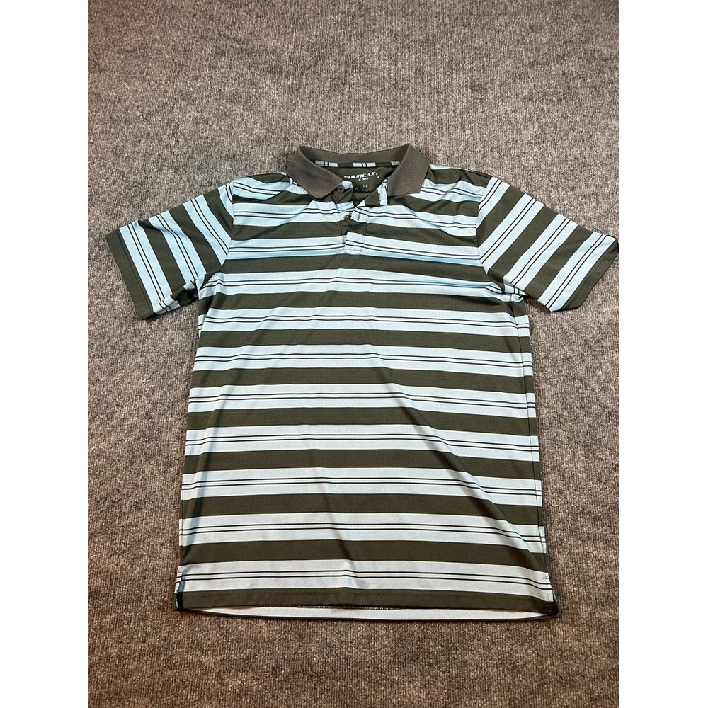Fourcast Men's L Striped Performance Polo Shirt Green Blue Golf Casual